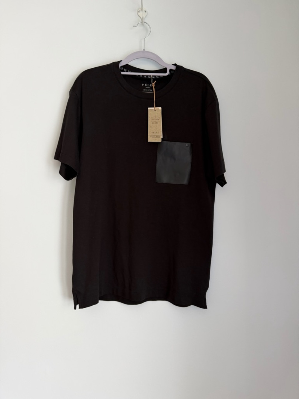 VELEZ Black Jersey Cotton T-Shirt Short Sleeve Crew Neck Pocket Size L